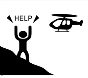 助けを求める人とヘリコプターのイラスト