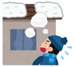 屋根から雪が落ちていることを心配している人のイラスト