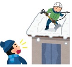 複数人で屋根の雪下ろしをするイラスト