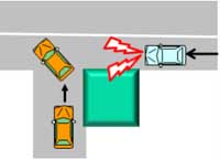 脇道から大きな道路に入ろうとしている車両のイラスト